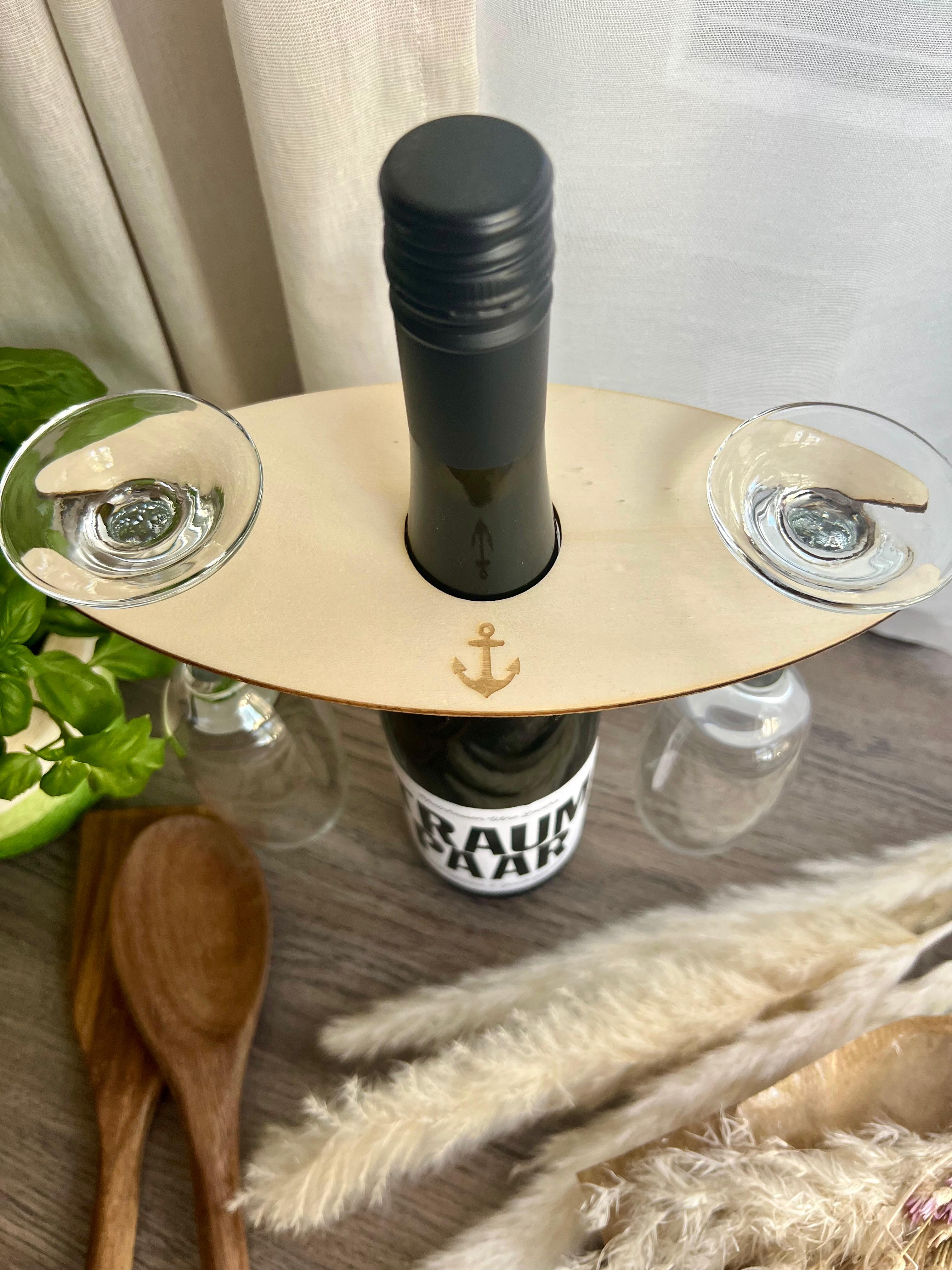 Weinflasche & Glashalter "Anker" aus Holz