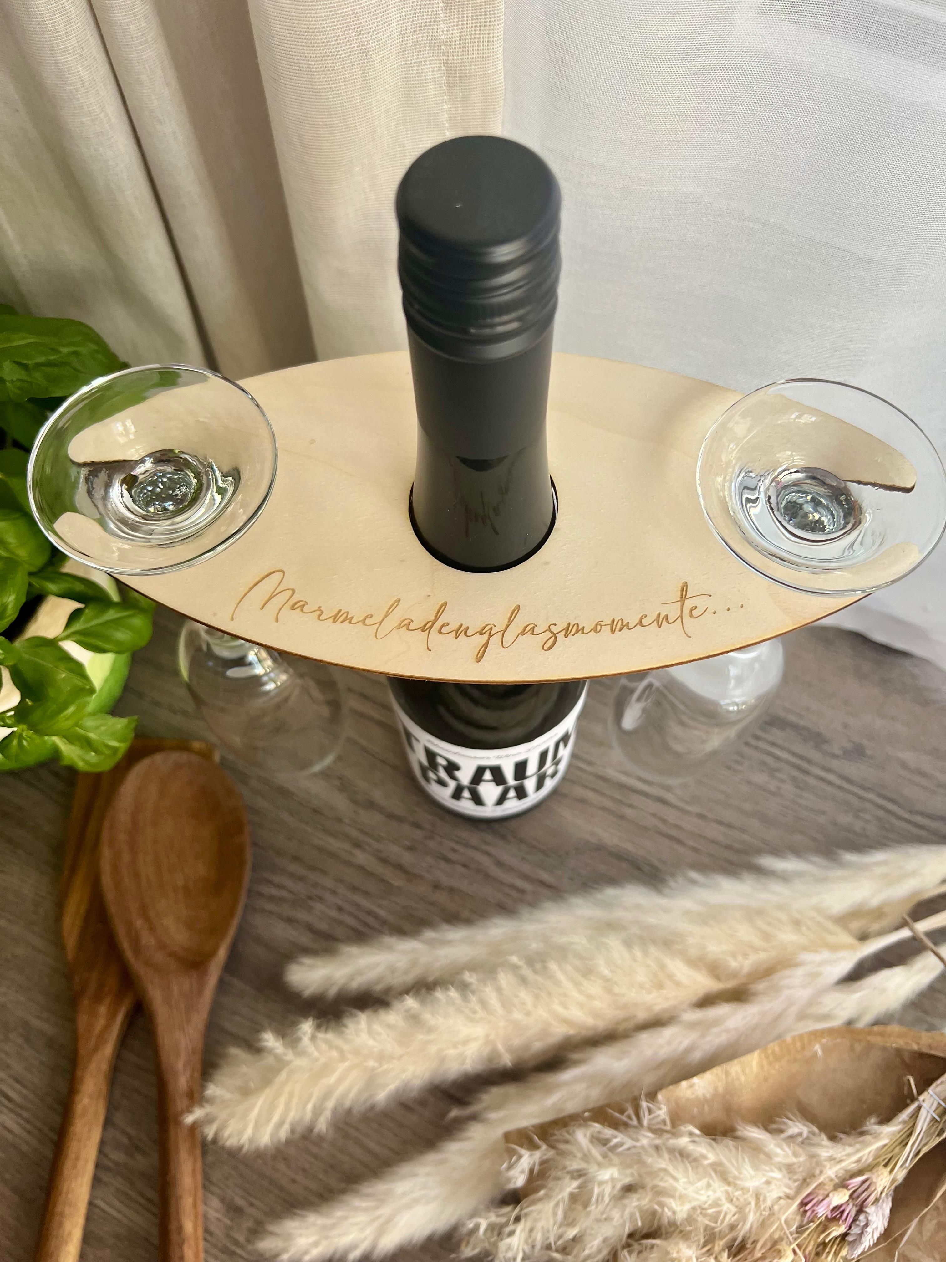 Weinflasche & Glashalter "Marmeladenglasmomente" aus Holz