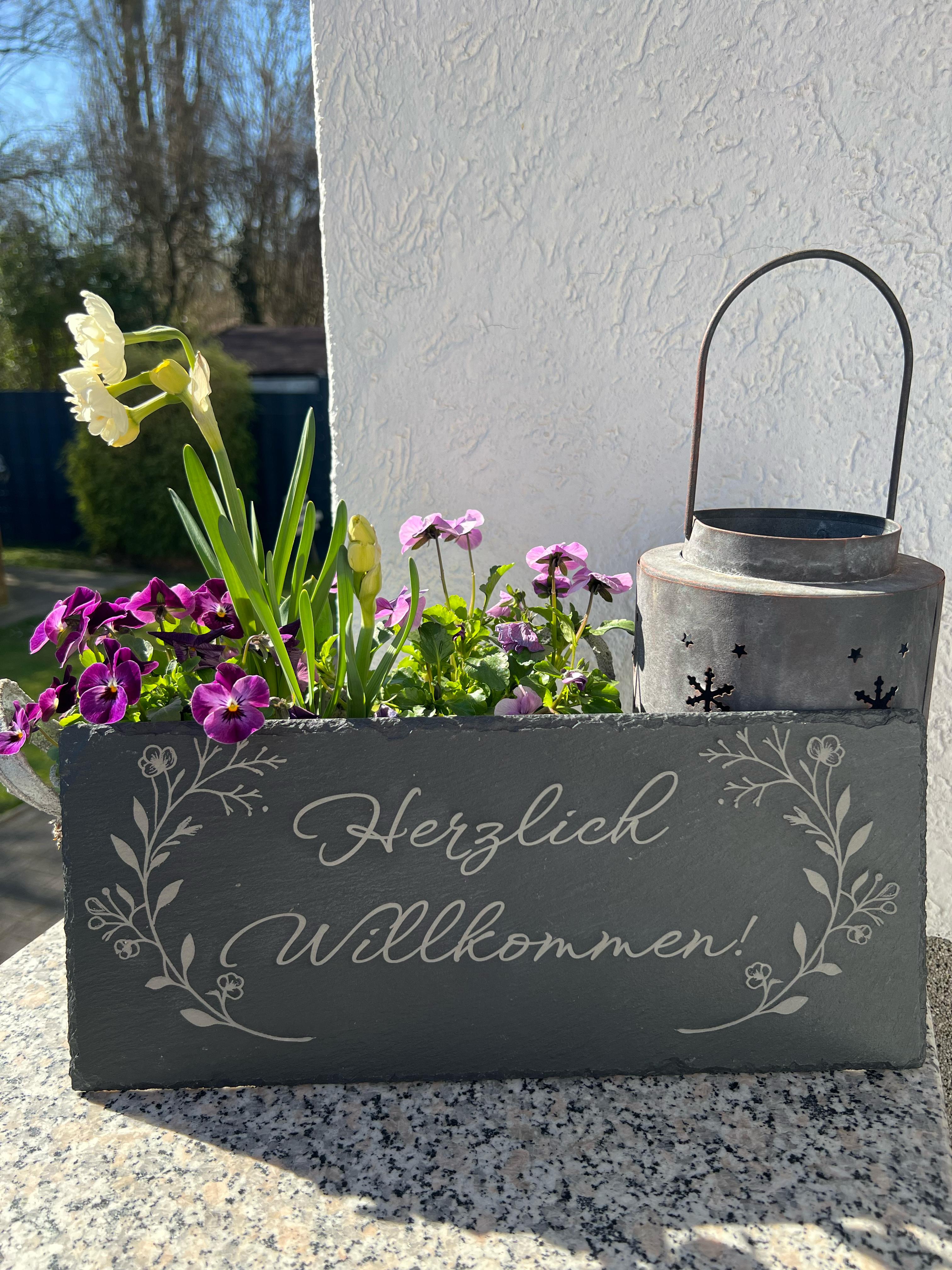 Gartenschild "Herzlich Willkommen" Eingangschild, Deko, Geschenkidee