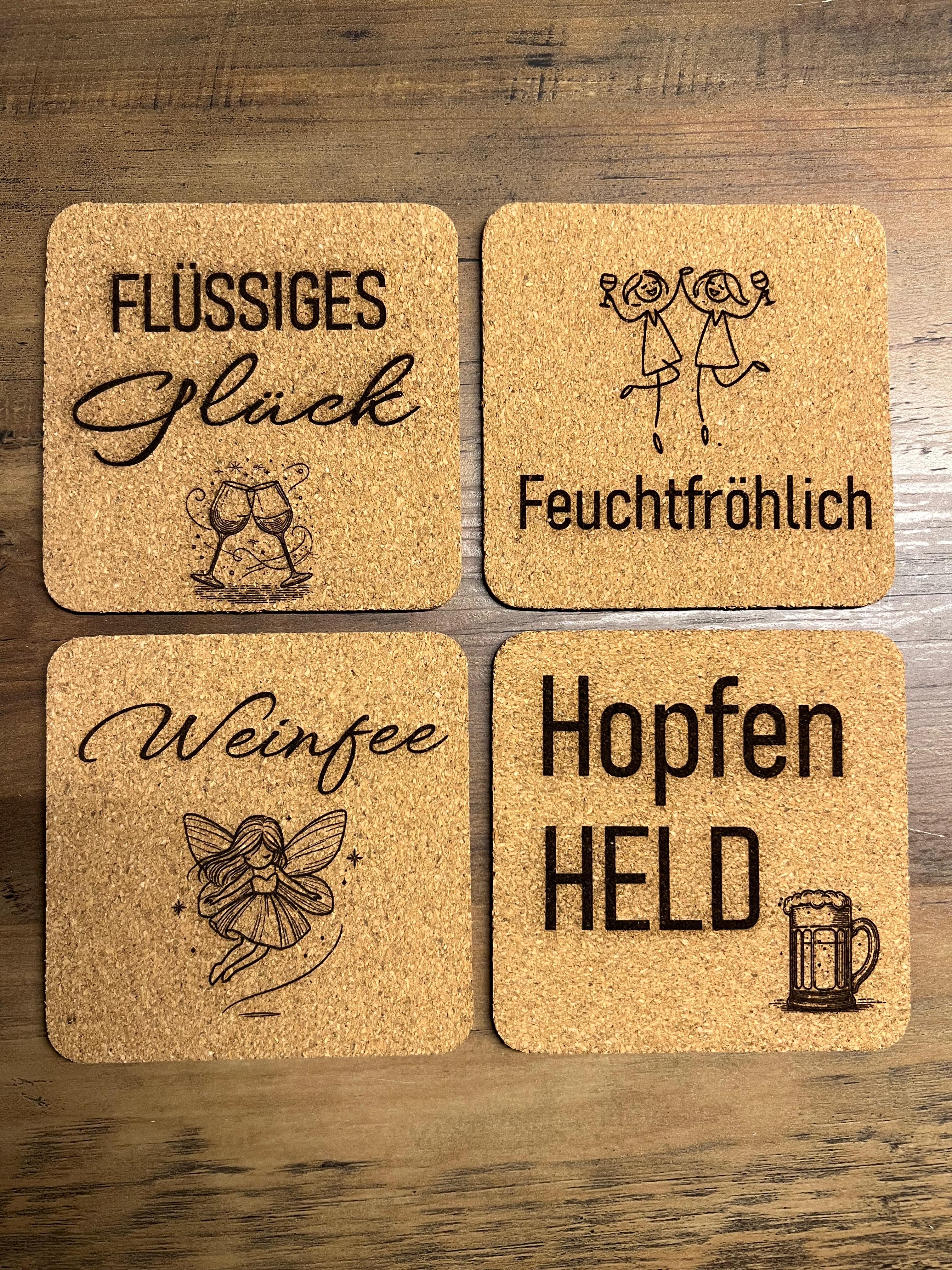 4-Set Untersetzer "Flüssiges Glück" lustige Geschenkidee