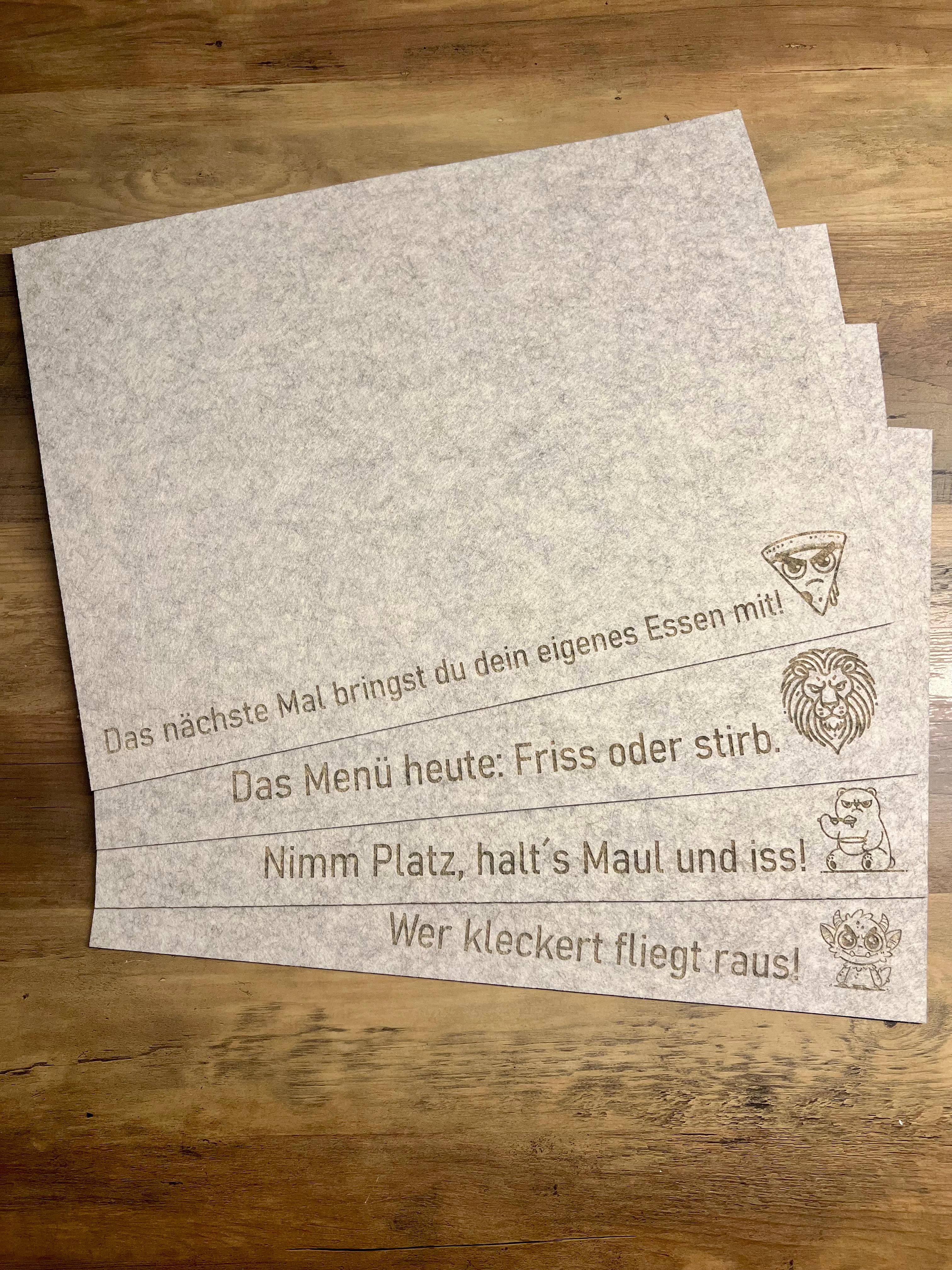 4-Set Platzset "Nimm Platz, halt`s Maul & iss" lustige & böse Sprüche, Geschenkidee