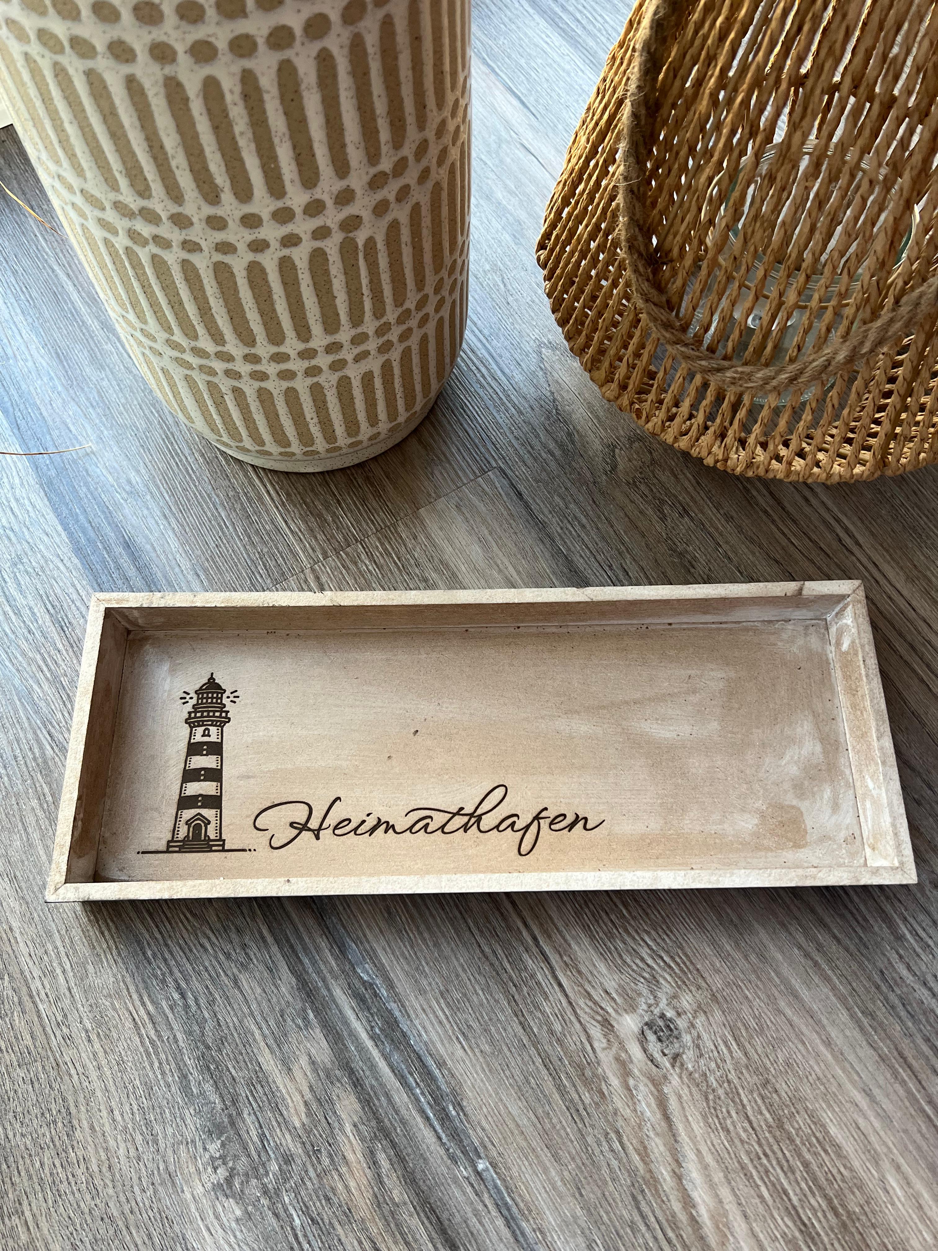 Deko Tablett "Heimathafen" mit Leuchtturm