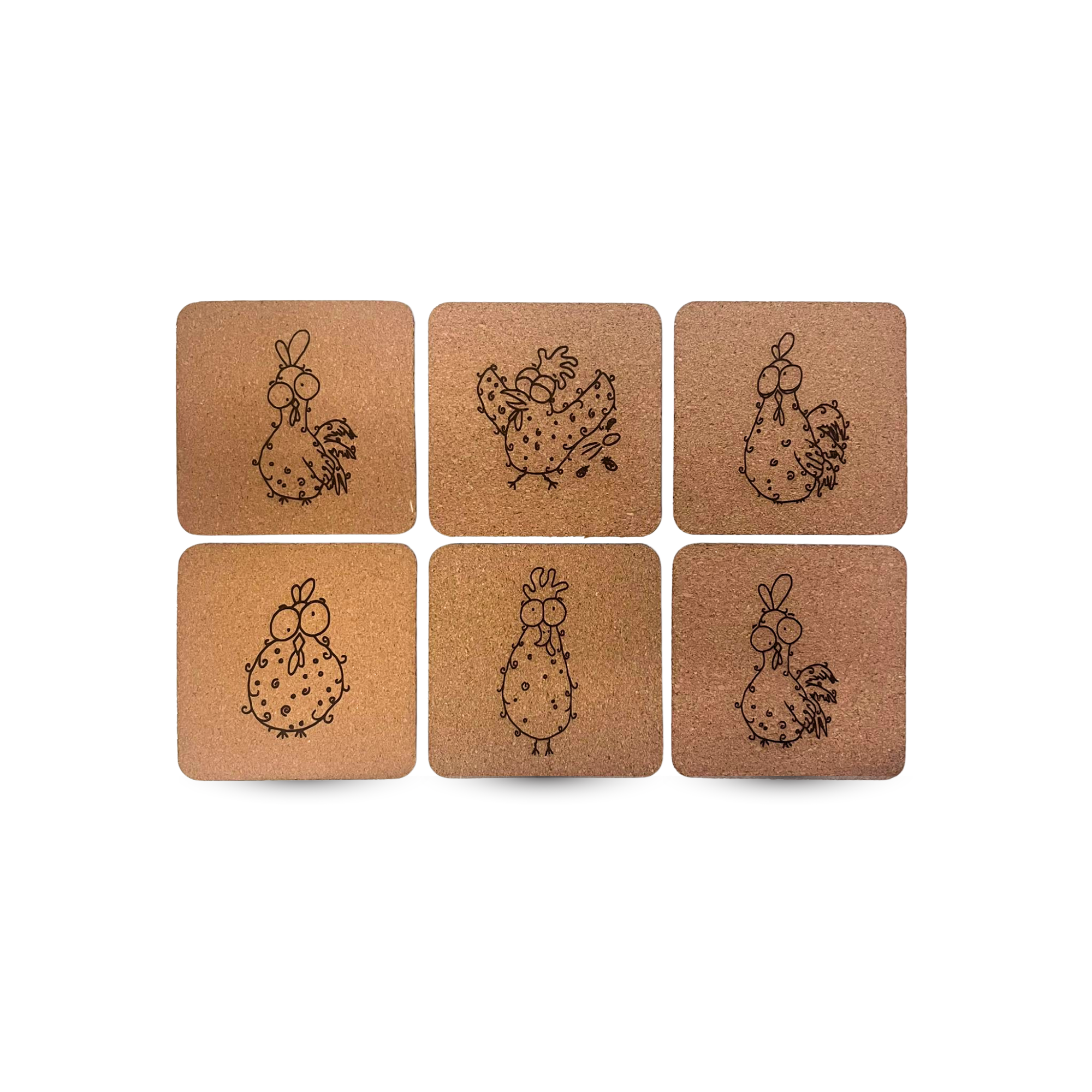 6-Set Untersetzer "wilde Hühner"