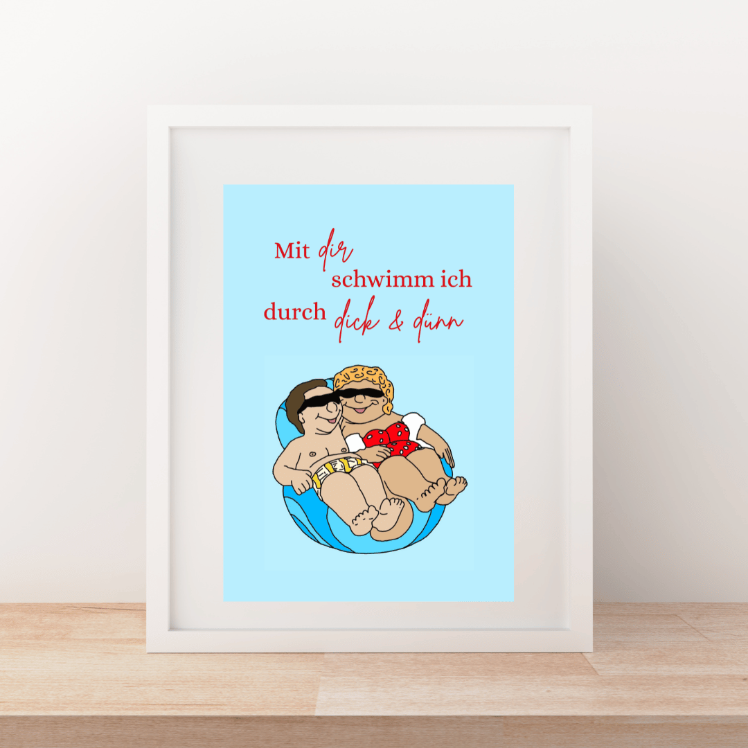 Postkarte "Mit dir schwimm ich durch dick & dünn"
