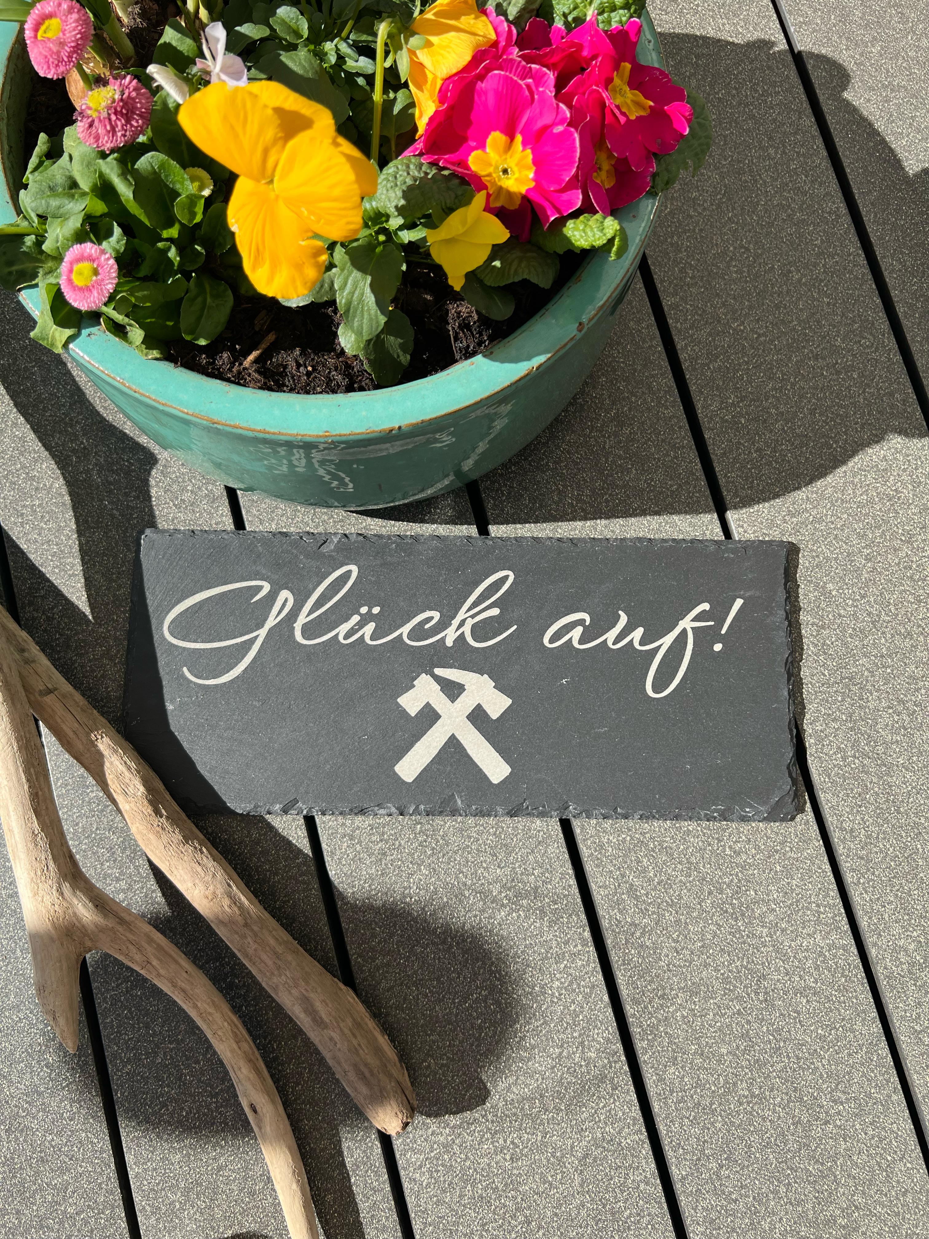 Gartenschild "Glück auf!" Schieferplatte, Ruhrpott Geschenk