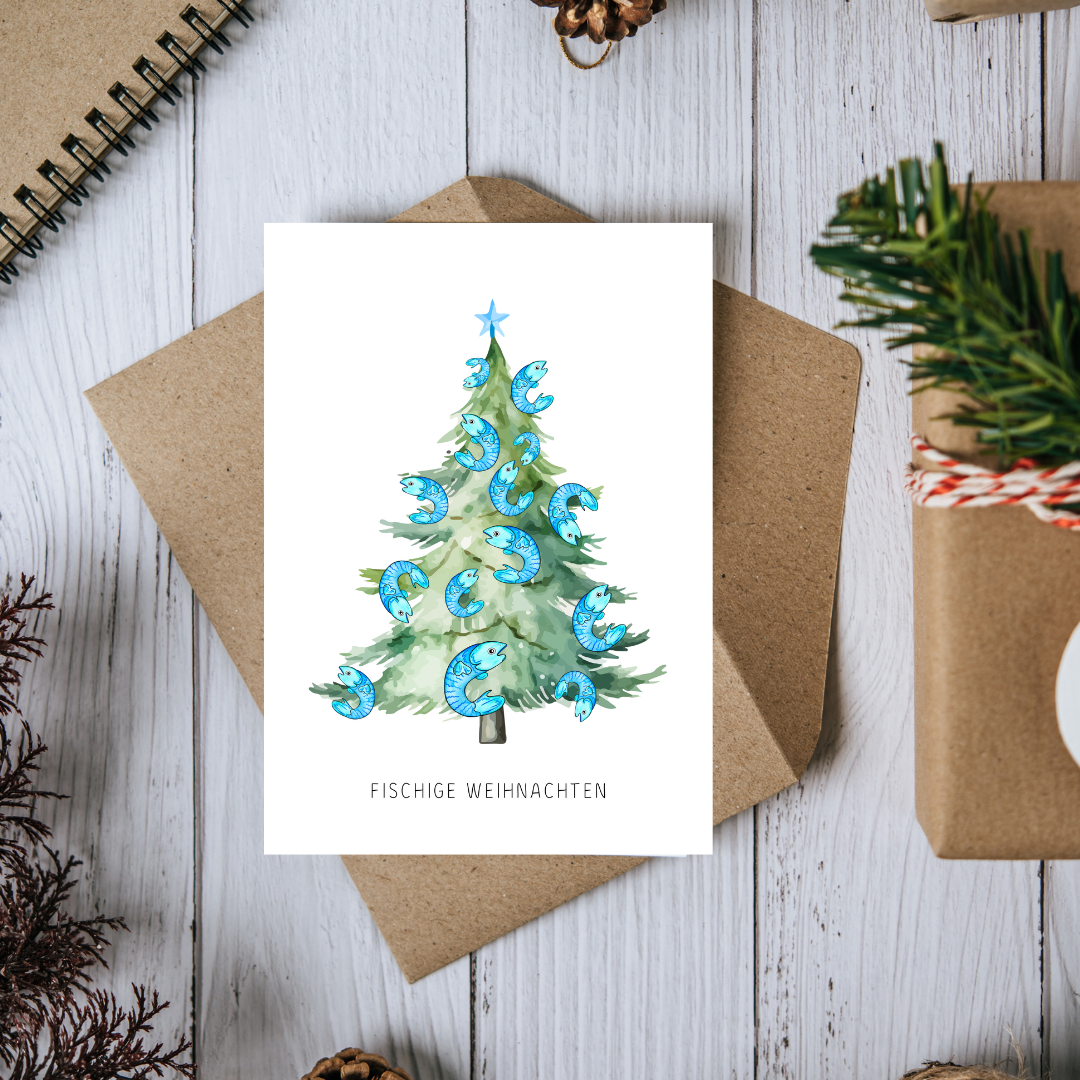 Postkarte "Fischige Weihnachten"