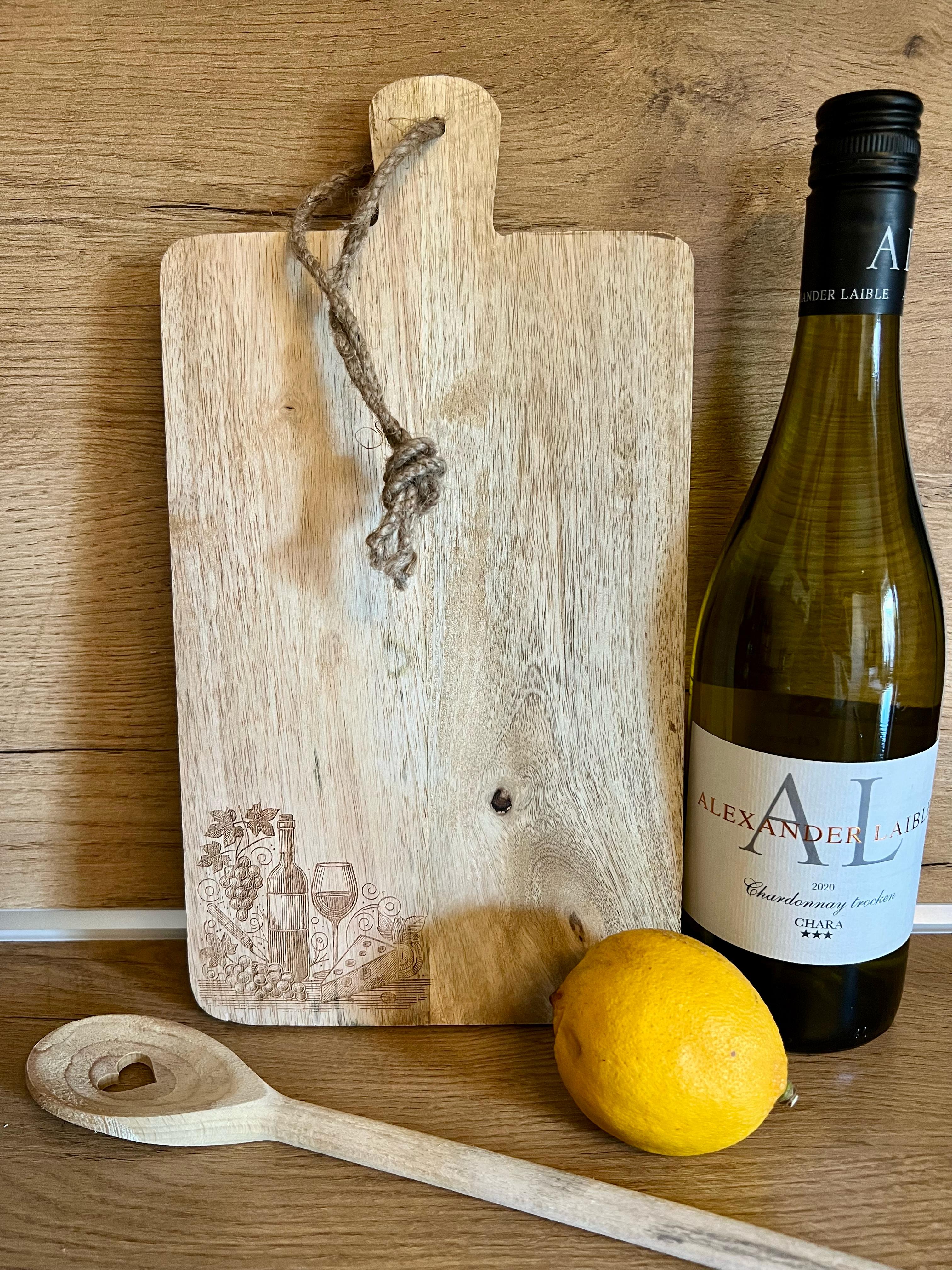 Schneidebrett "Wein, Käse & Trauben" Servierbrett, Küchendeko, Geschenkidee